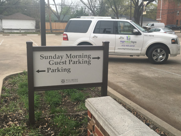 Exterior wayfinding signs for churches in Dallas TX
